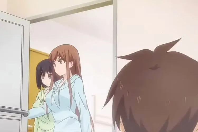 Ilustrasi karakter anime perempuan dengan ekspresi menggoda